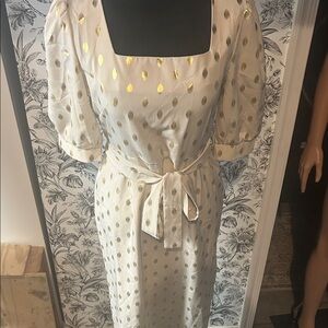 SHEIN Cream Midi Dress with Gold Dot Accents